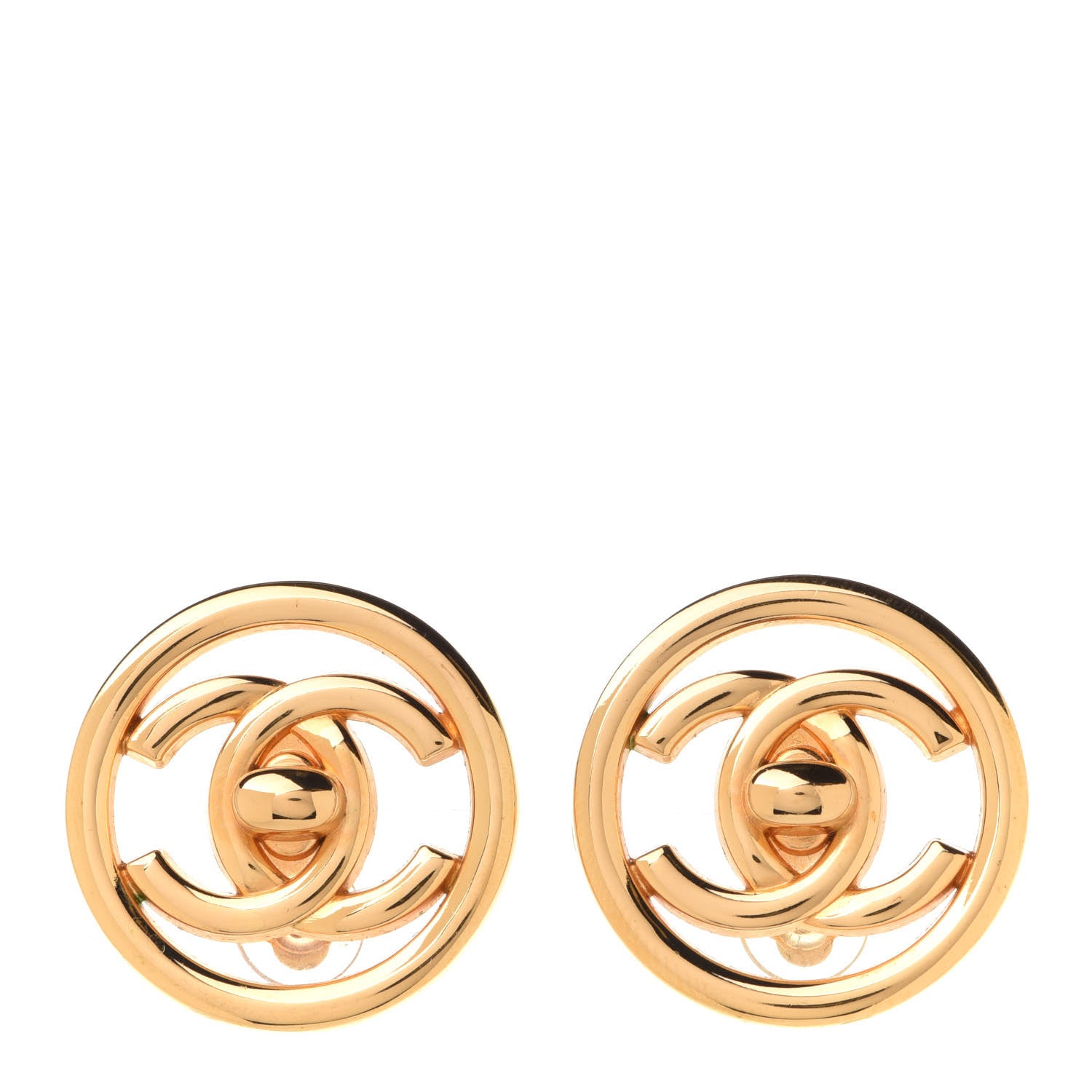 Chanel CC Turnlock Large Clip On Earrings Gold 1 of 4