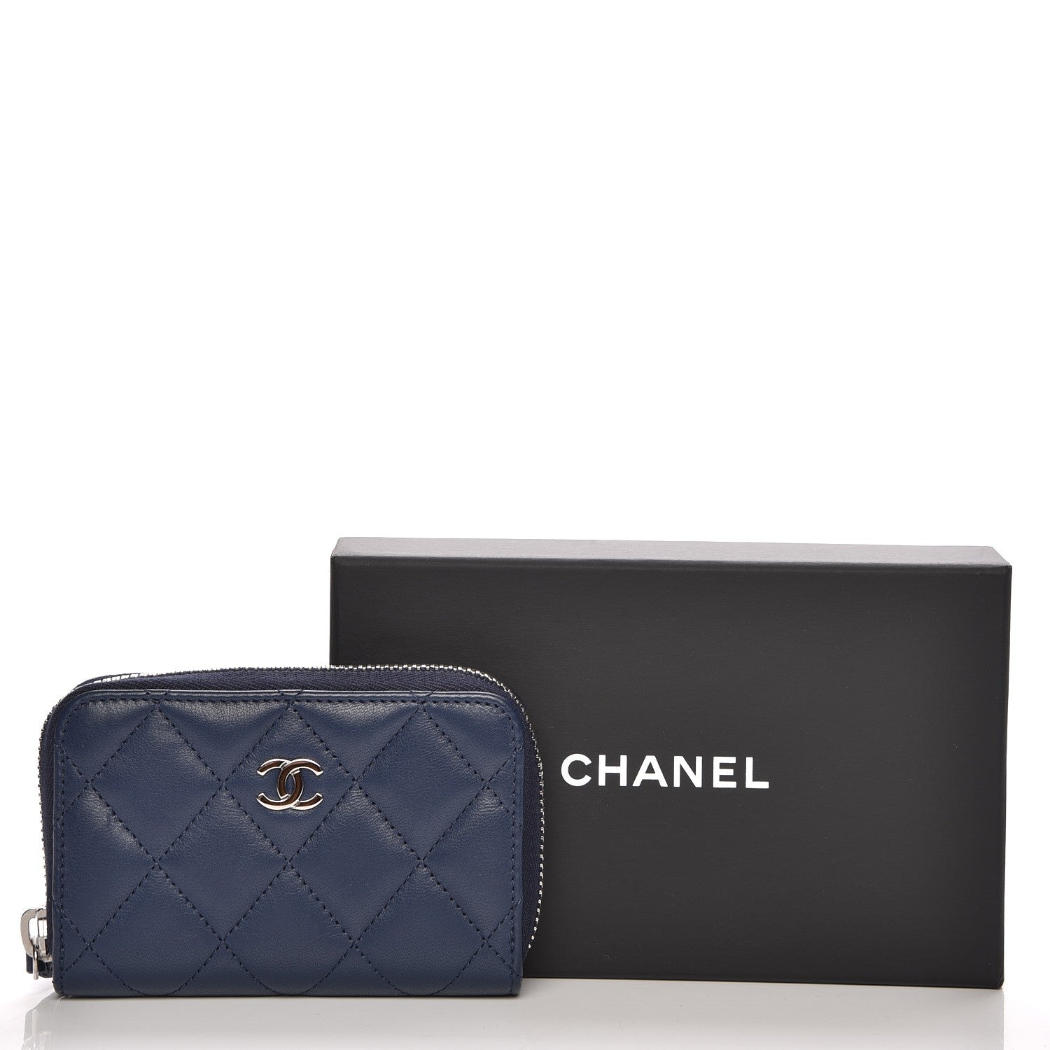 Chanel Lambskin Quilted Zip Around Coin Purse Wallet Blue 8 of 8