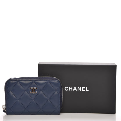 Chanel Lambskin Quilted Zip Around Coin Purse Wallet Blue 8 of 8