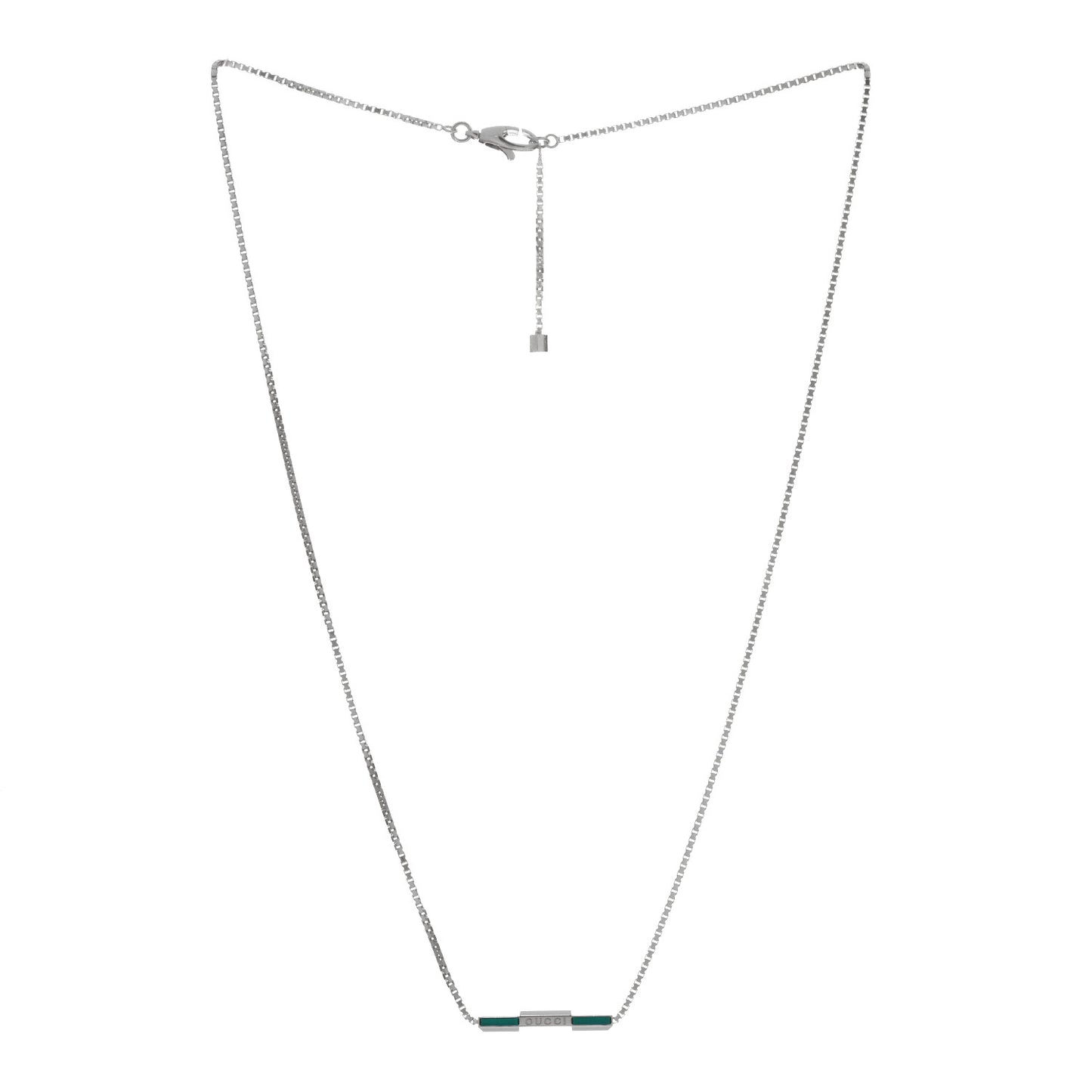 18K White Gold Enamel Link to Love Bar Necklace Green