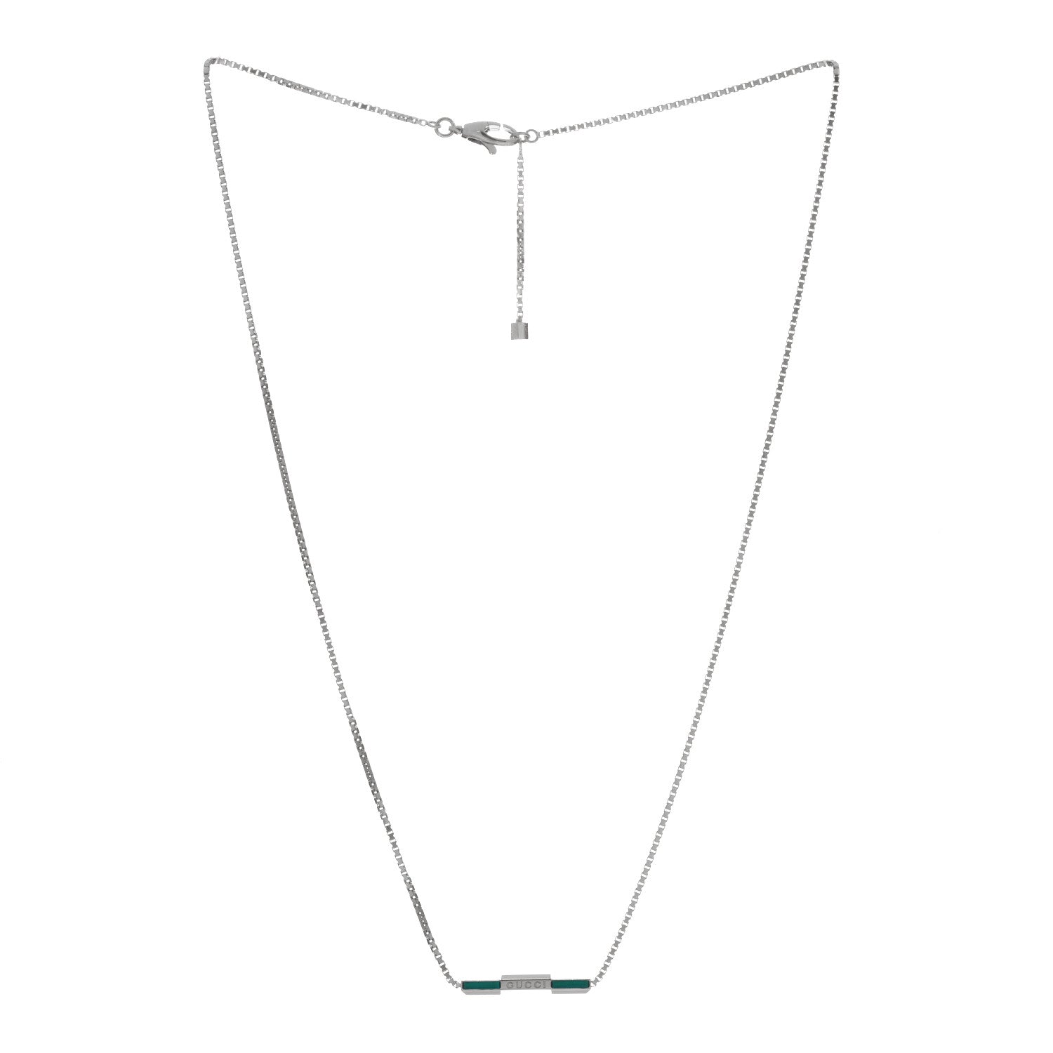 Gucci 18K White Gold Enamel Link to Love Bar Necklace Green 2 of 3