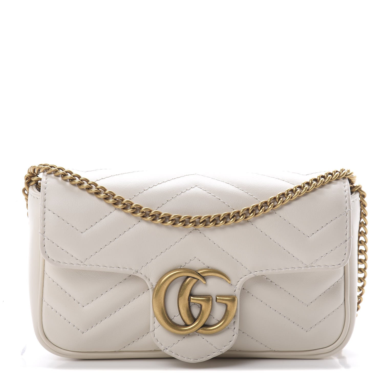Gucci Calfskin Matelasse Super Mini GG Marmont Shoulder Bag White 1 of 12