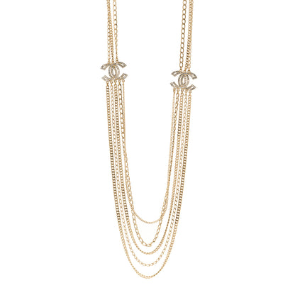 Chanel Multi Strand Chain Baguette Crystal CC Necklace Gold 1 of 5