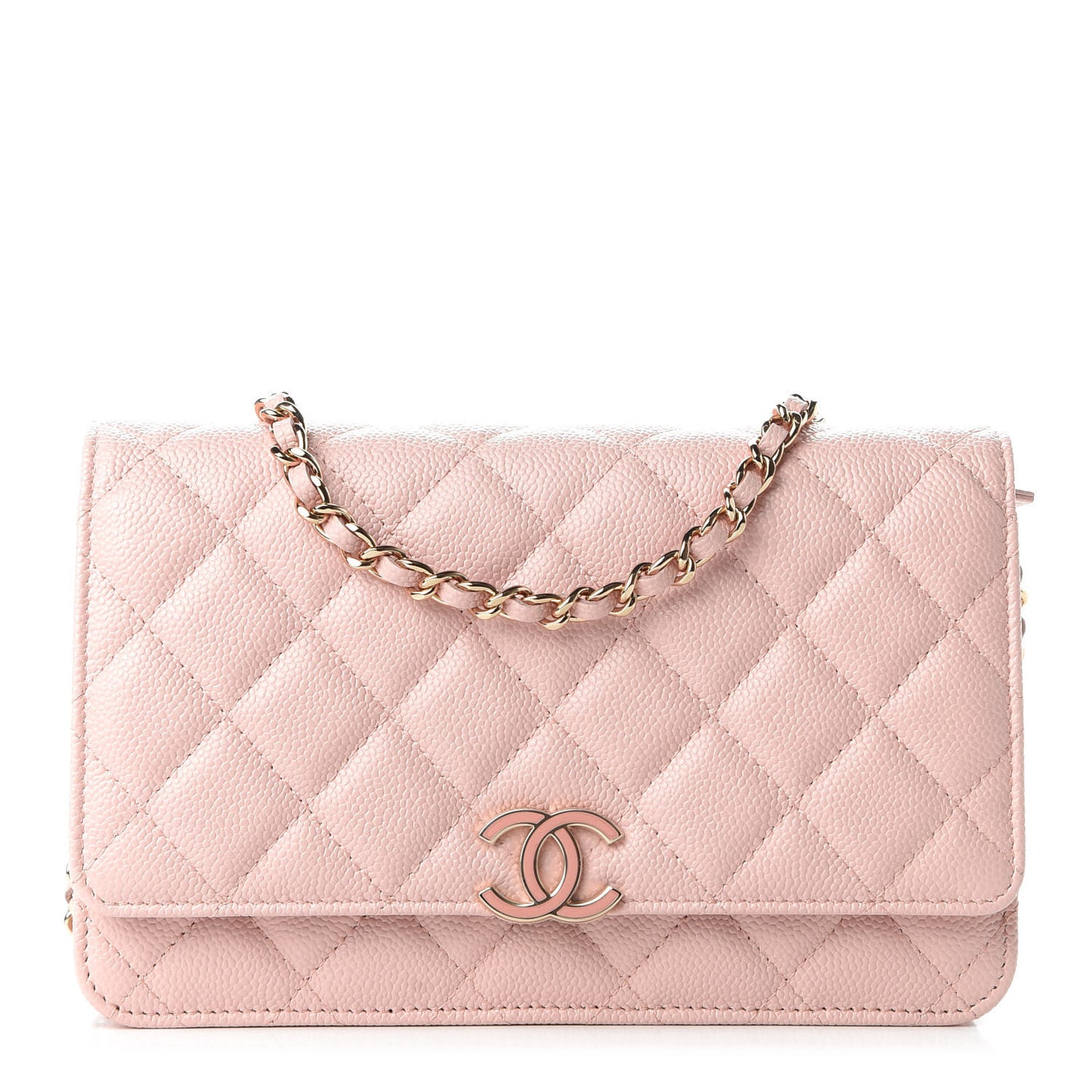 Caviar Quilted Enamel Wallet on Chain WOC Light Pink