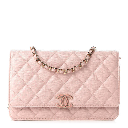 Chanel Caviar Quilted Enamel Wallet on Chain WOC Light Pink 1 of 10