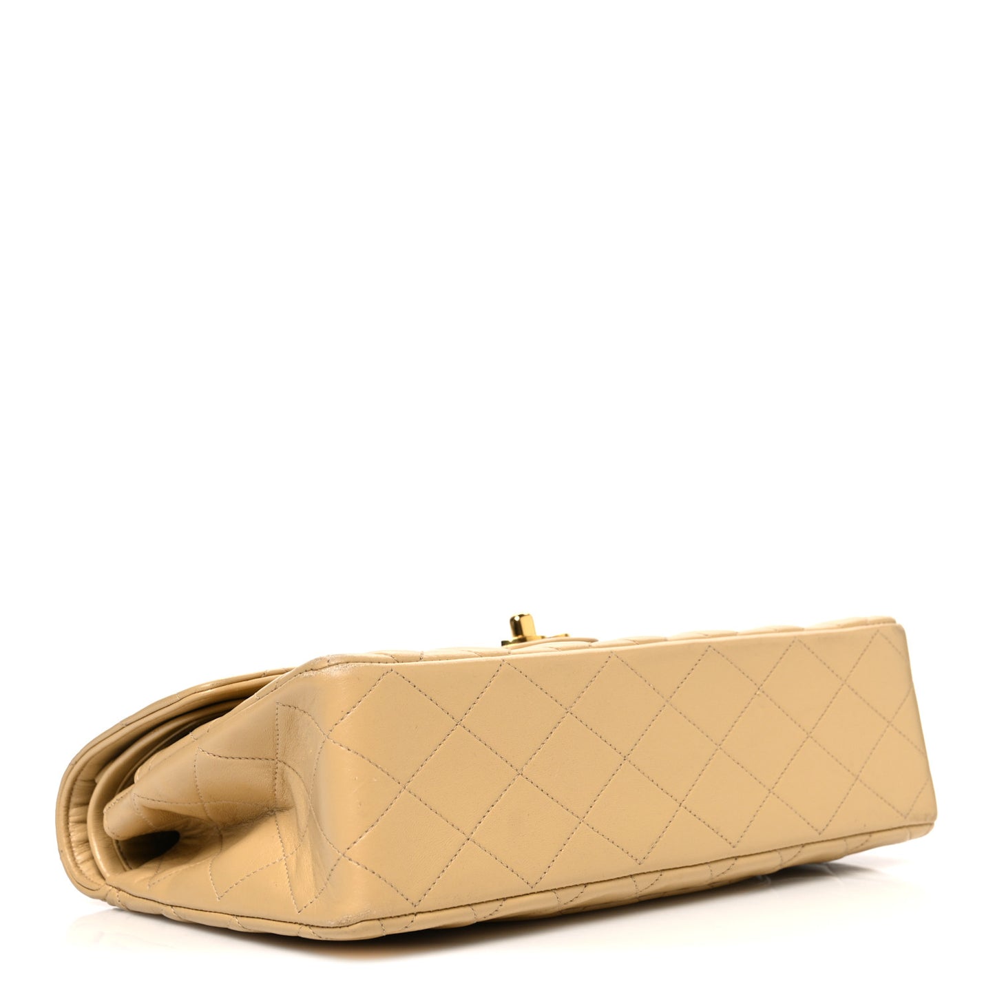 Lambskin Quilted Medium Double Flap Beige