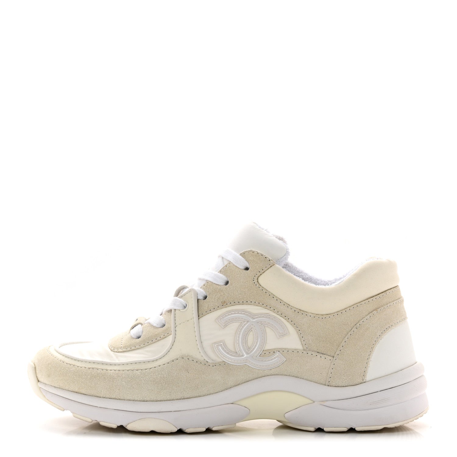 Chanel Suede Calfskin Fabric CC Sneakers 38.5 White 1 of 11