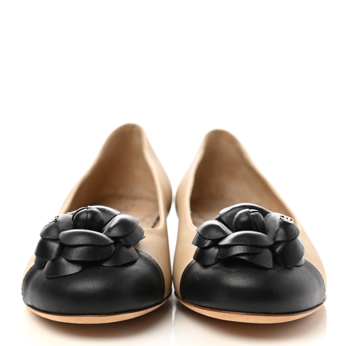Lambskin Camellia Ballerina Flats 36.5 Beige Black