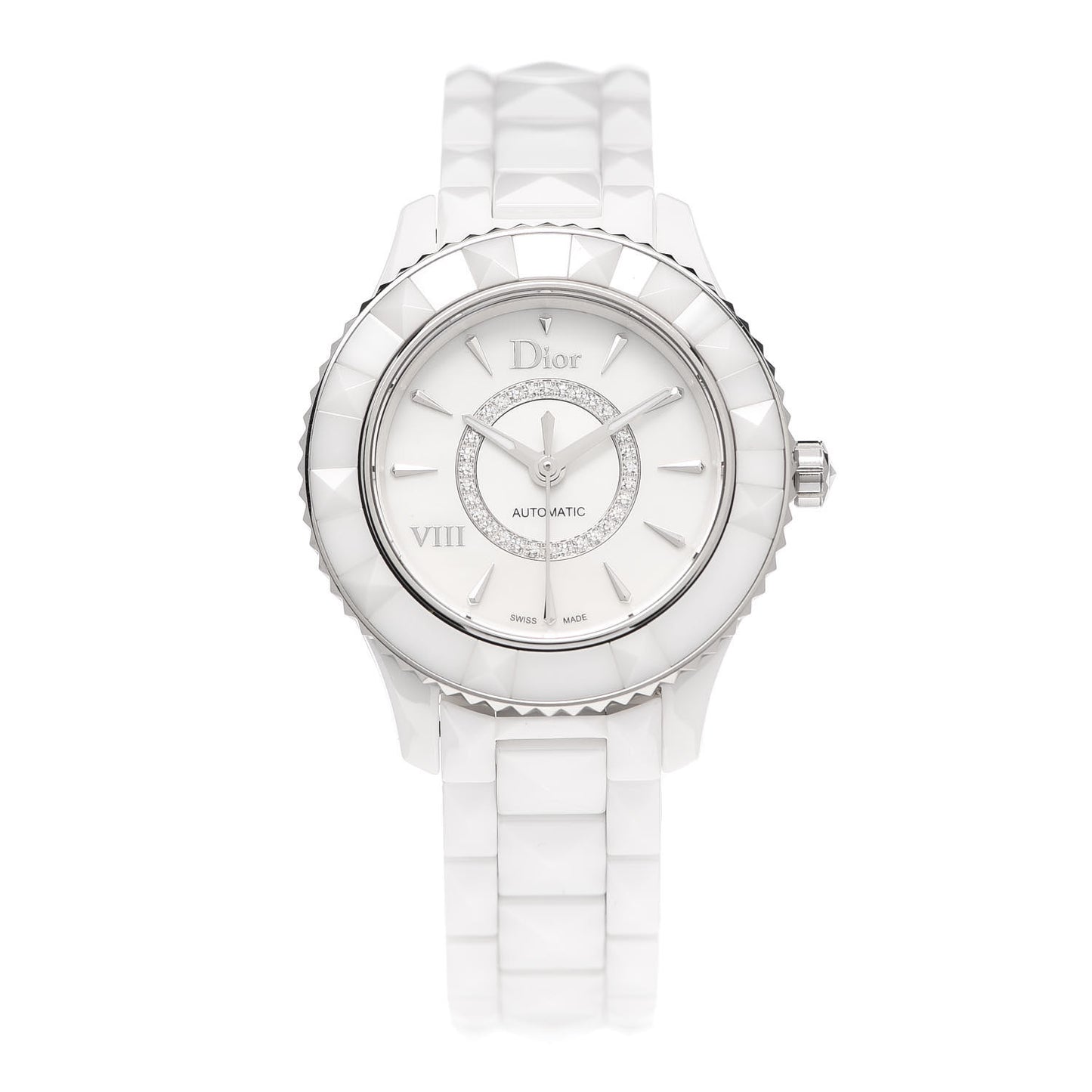 Stainless Steel Ceramic Diamond 33mm Dior VIII Automatic Watch White