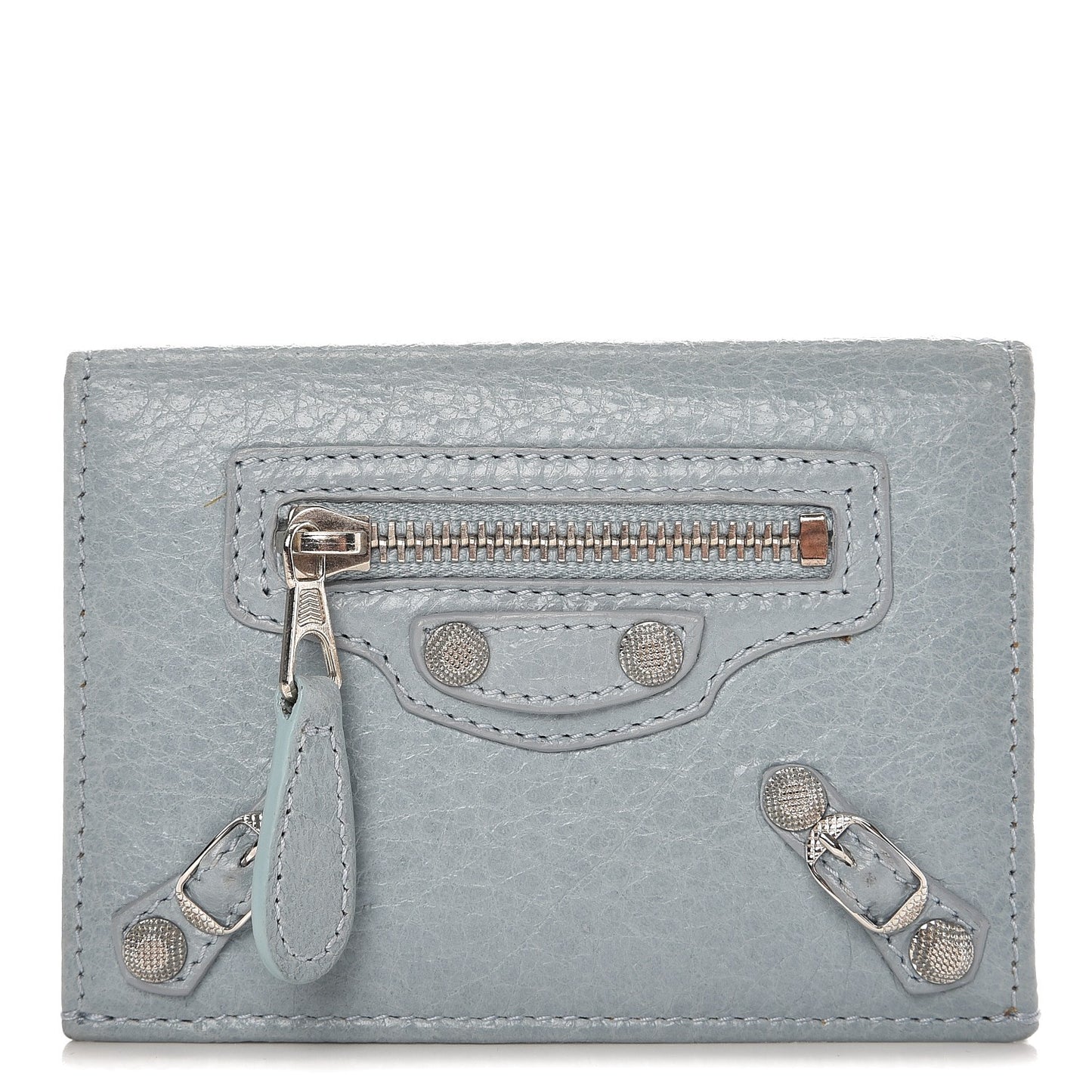 Agneau Giant 12 Silver Hardware Card Case Bleu Opaline