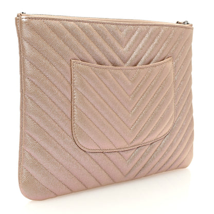 Chanel Iridescent Caviar Chevron Quilted Medium Cosmetic Case Light Gold 3 of 7