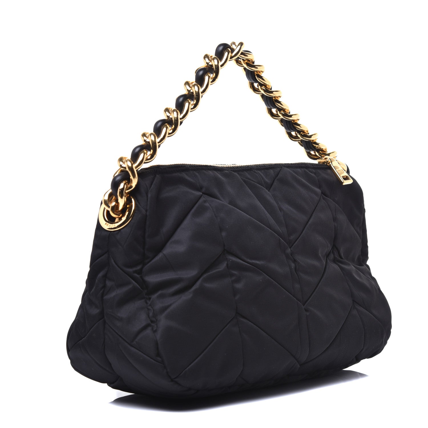 Prada Tessuto Nylon Chevron Quilted Shoulder Bag Black 3 of 8