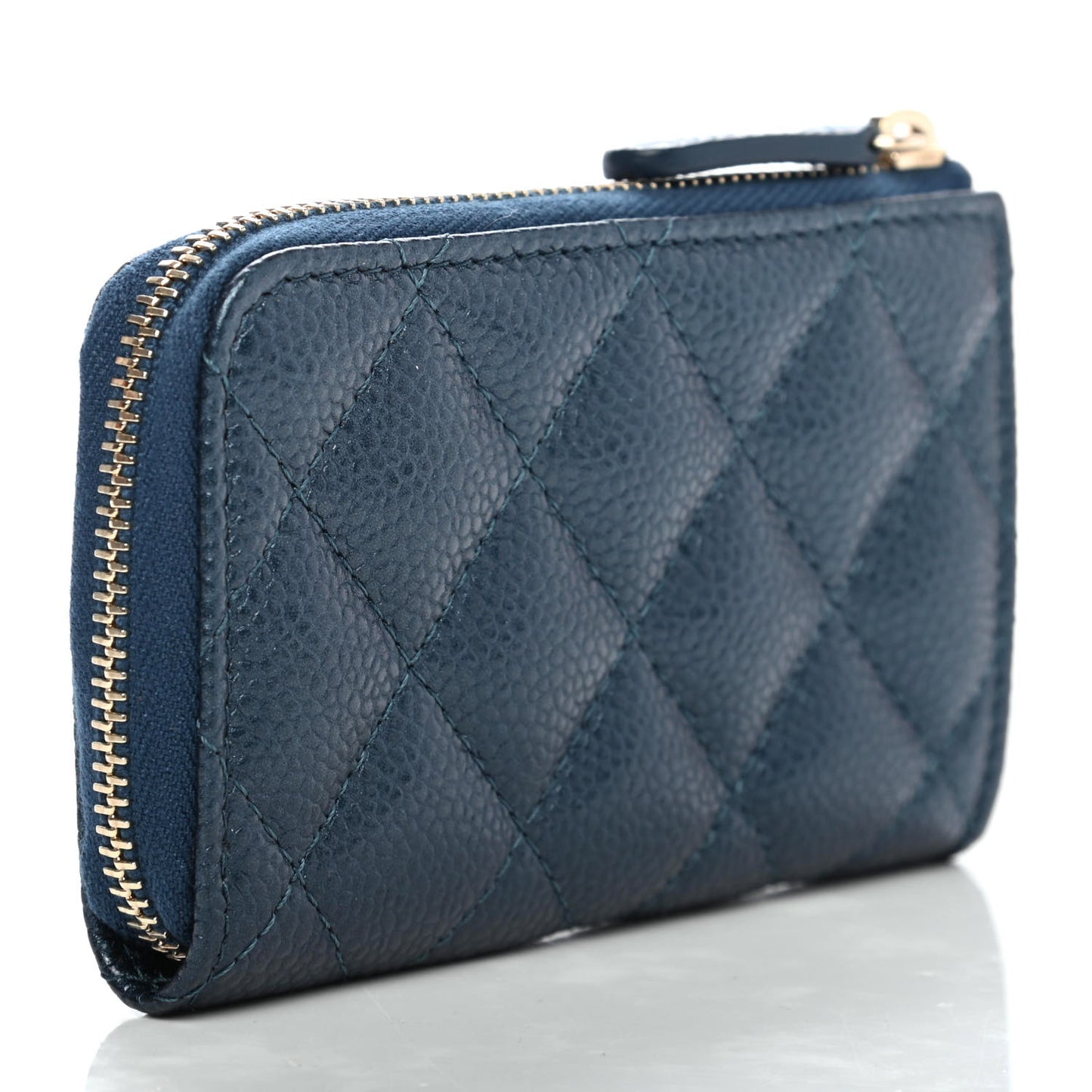 Iridescent Caviar Quilted Zipped Key Holder Case Dark Blue
