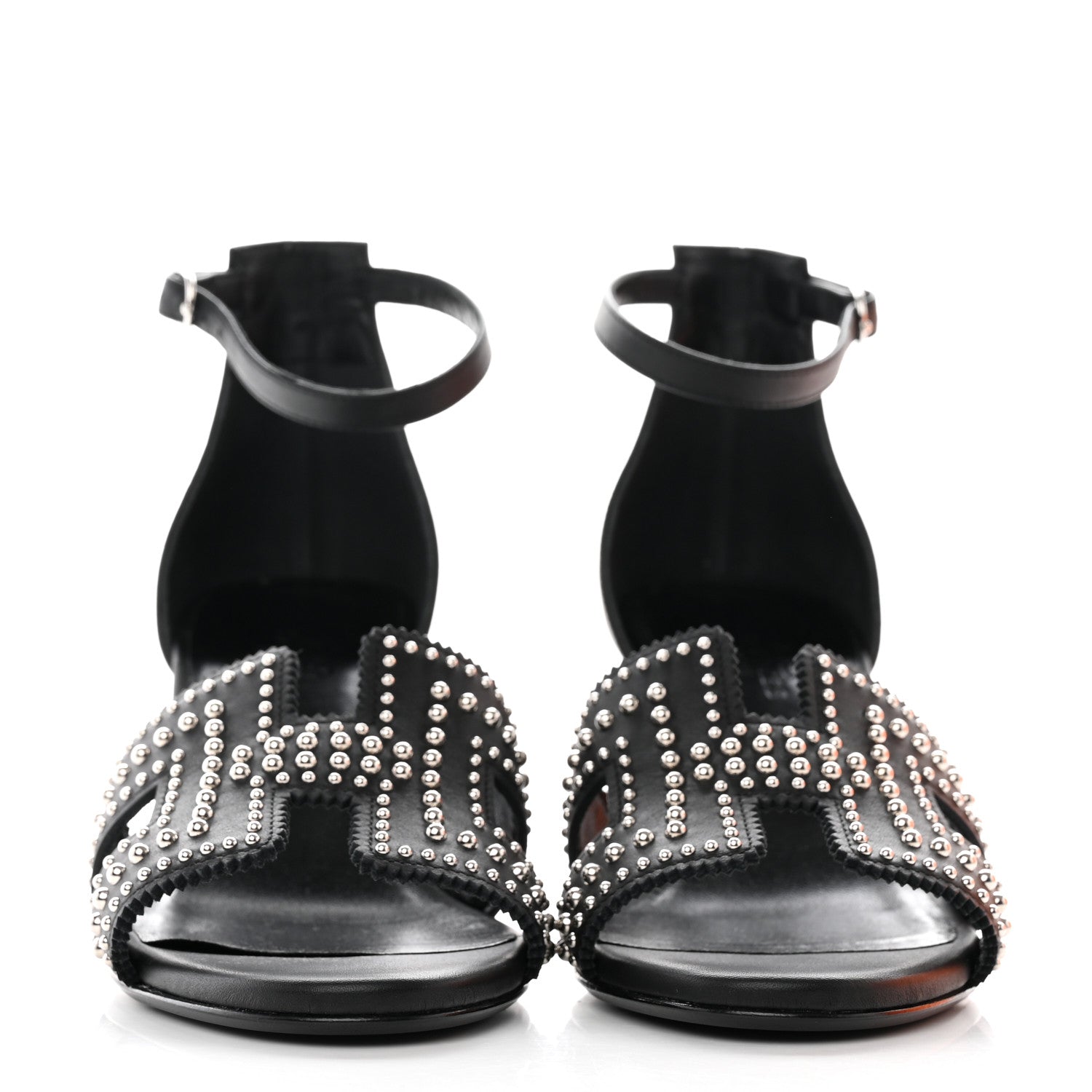 Hermes Calfskin Clous Legend Wedge Sandals 36 Black 2 of 12