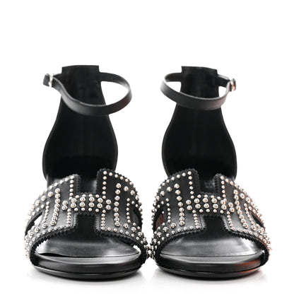 Hermes Calfskin Clous Legend Wedge Sandals 36 Black 2 of 12