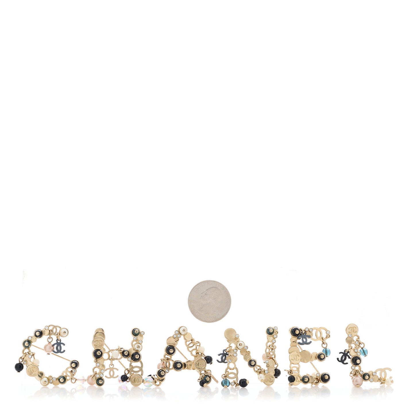 Crystal Pearl Logo Brooch Set Gold