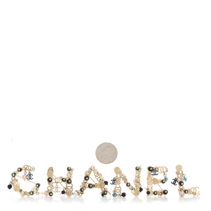 Chanel Crystal Pearl Logo Brooch Set Gold 2 of 4