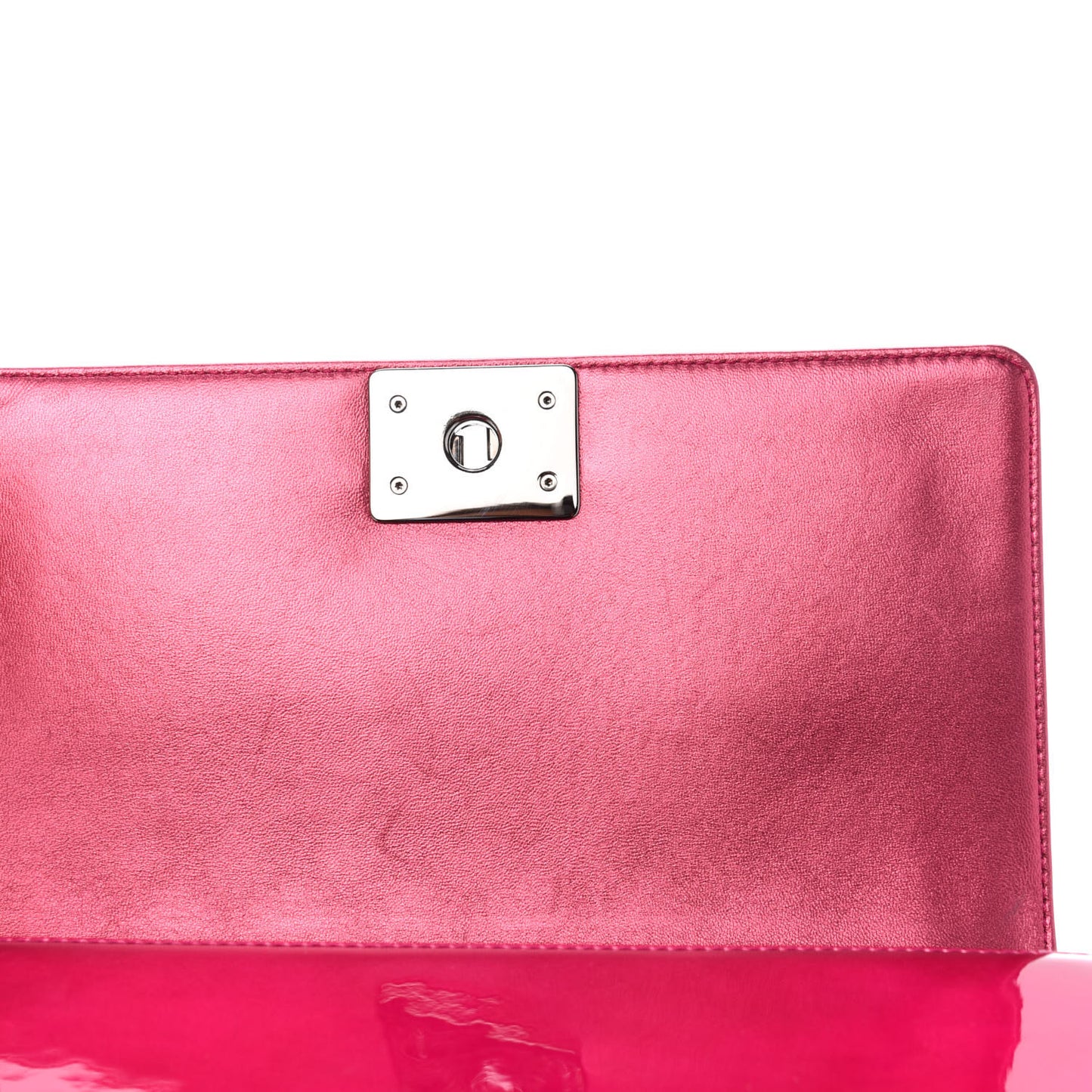 Metallic Patent Calfskin Quilted Medium Boy Flap Pink
