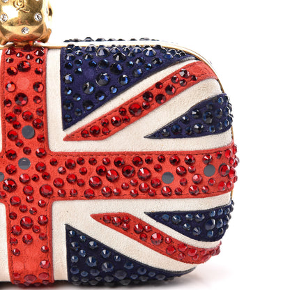 Alexander McQueen Suede Swarovski Crystal Pearl Britannia Skull Box Clutch Red Blue 11 of 13