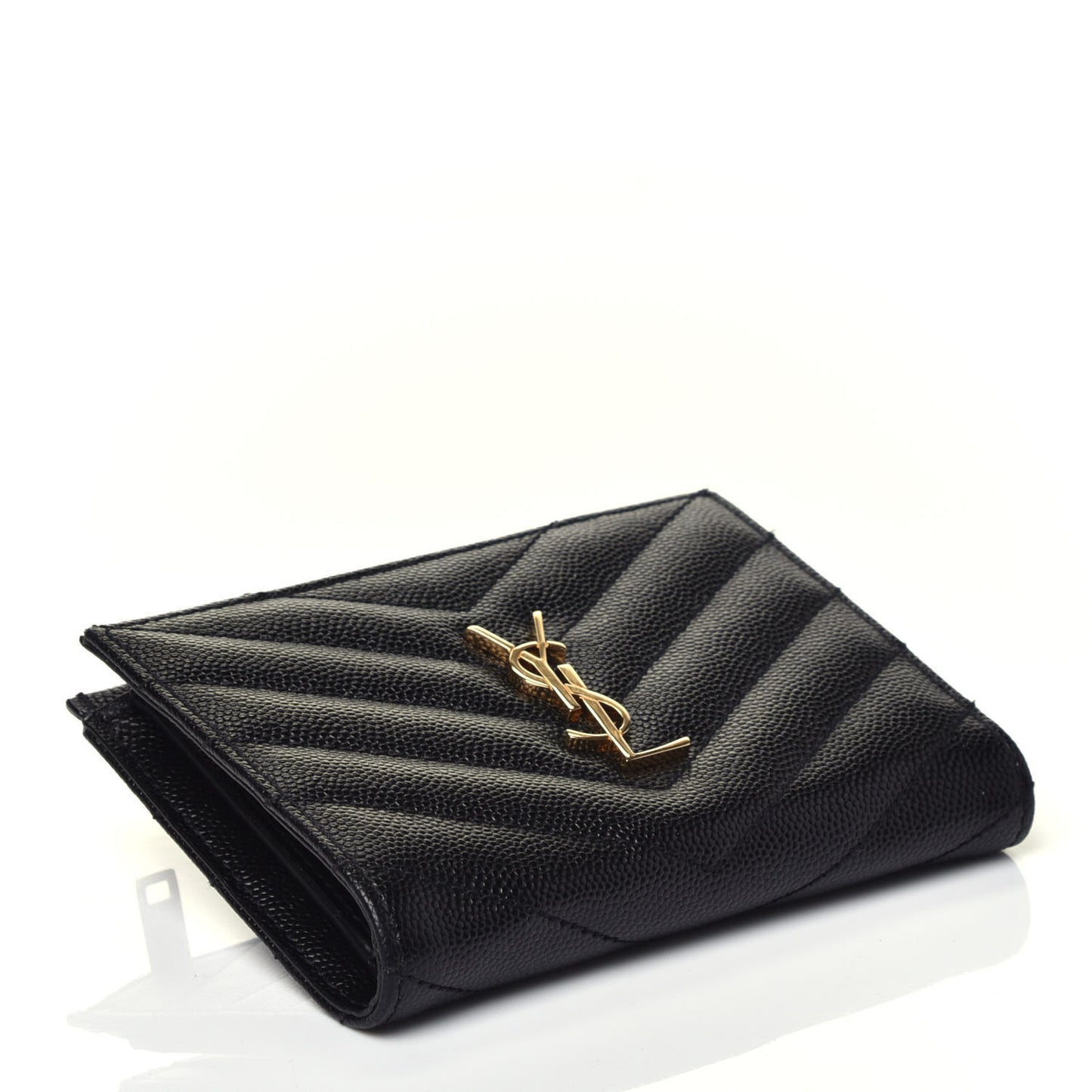 Grain De Poudre Matelasse Chevron Monogram Zipped Two-Part Wallet Black