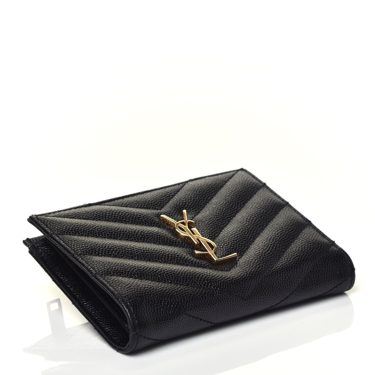 Saint Laurent Grain De Poudre Matelasse Chevron Monogram Zipped Two-Part Wallet Black 4 of 7