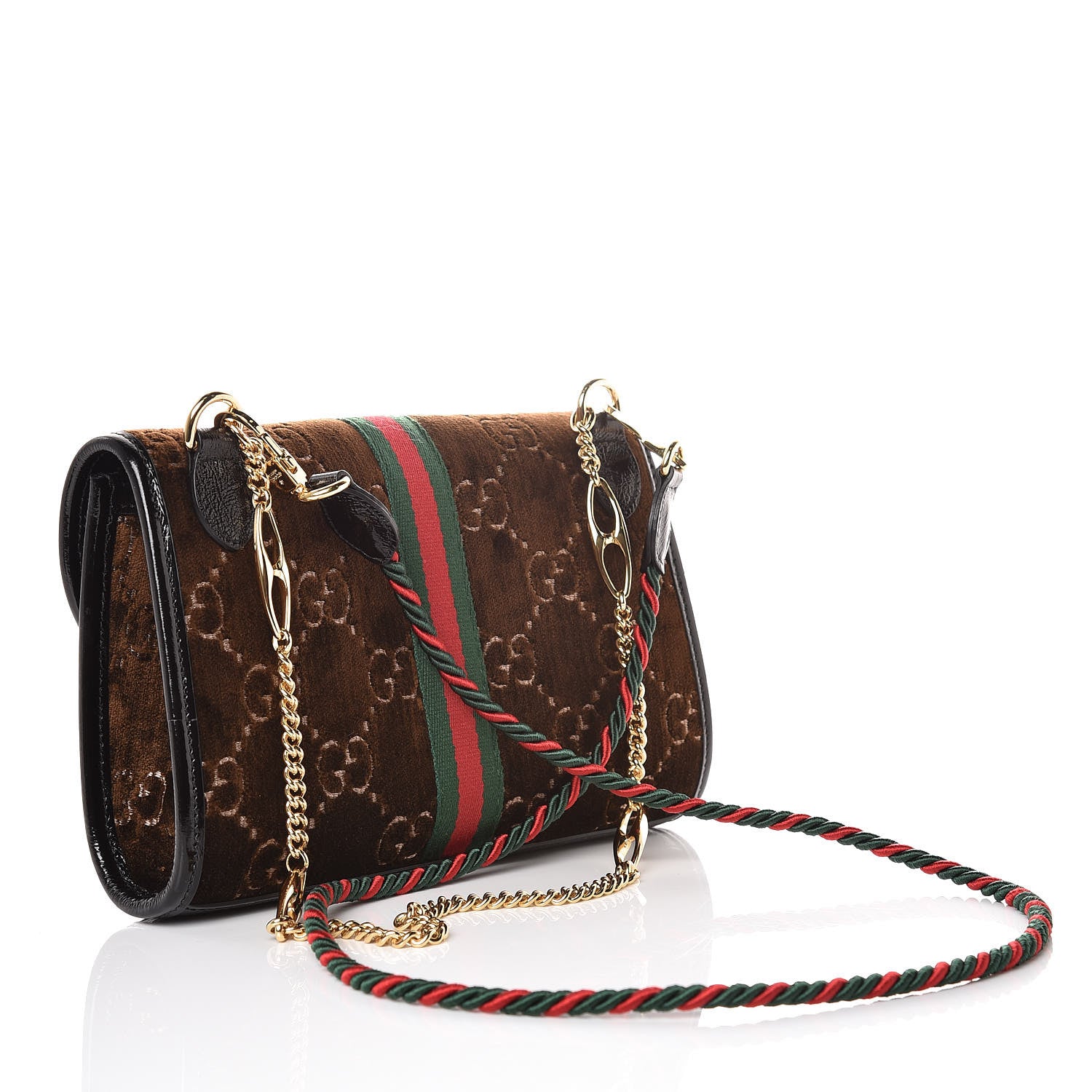 Gucci Velvet GG Monogram Web Small Rajah Slim Flap Shoulder Bag Brown Black 3 of 9
