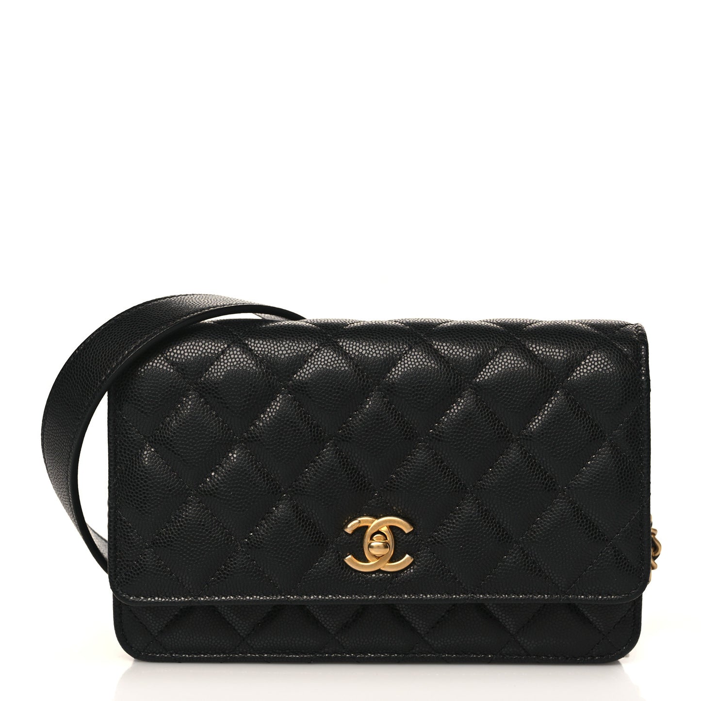 Caviar Quilted Twist Your Buttons Wallet On Chain WOC Black