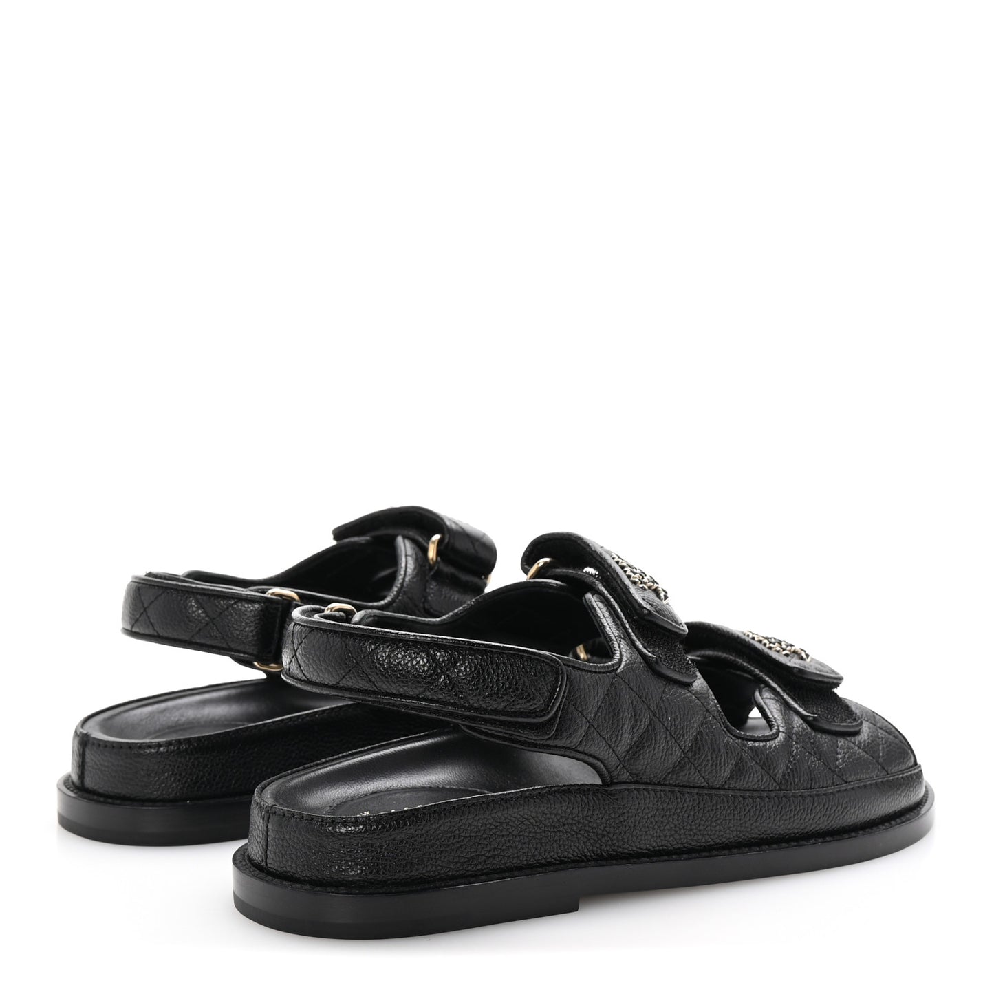 Grained Calfskin Velcro Dad Sandals 37.5 Black