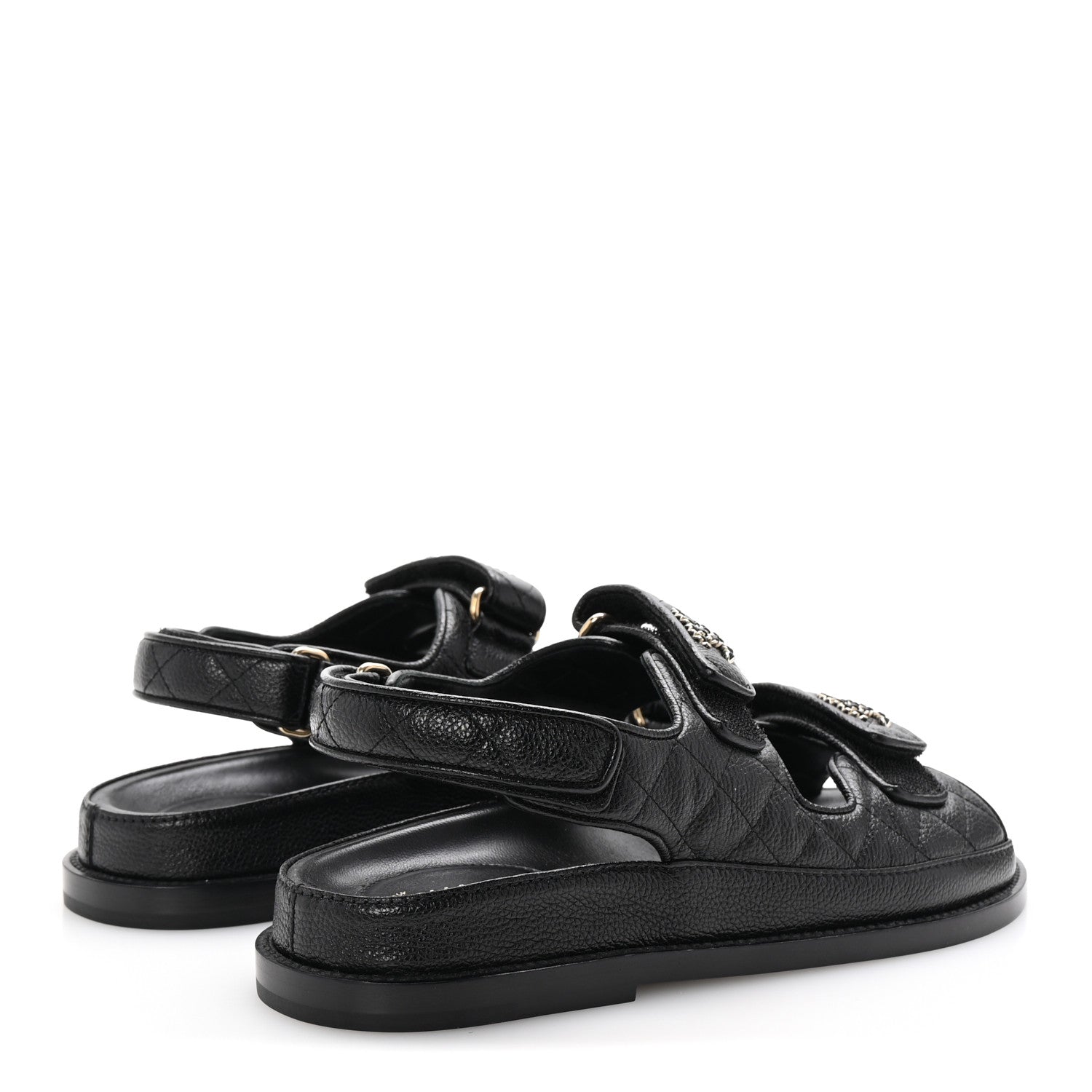 Chanel Grained Calfskin Velcro Dad Sandals 37.5 Black 5 of 10