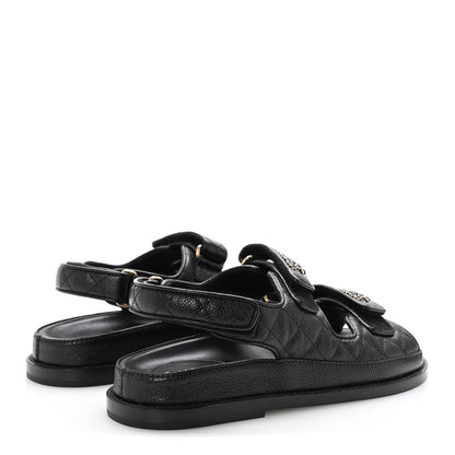 Chanel Grained Calfskin Velcro Dad Sandals 37.5 Black 5 of 10