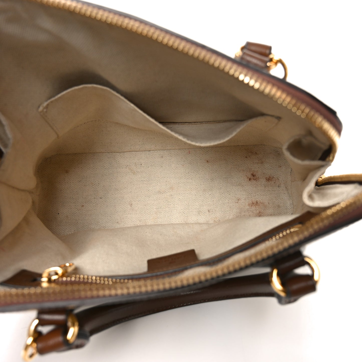 GG Supreme Monogram Azalea Calfskin Small Horsebit 1955 Top Handle Bag Beige Ebony Brown Sugar