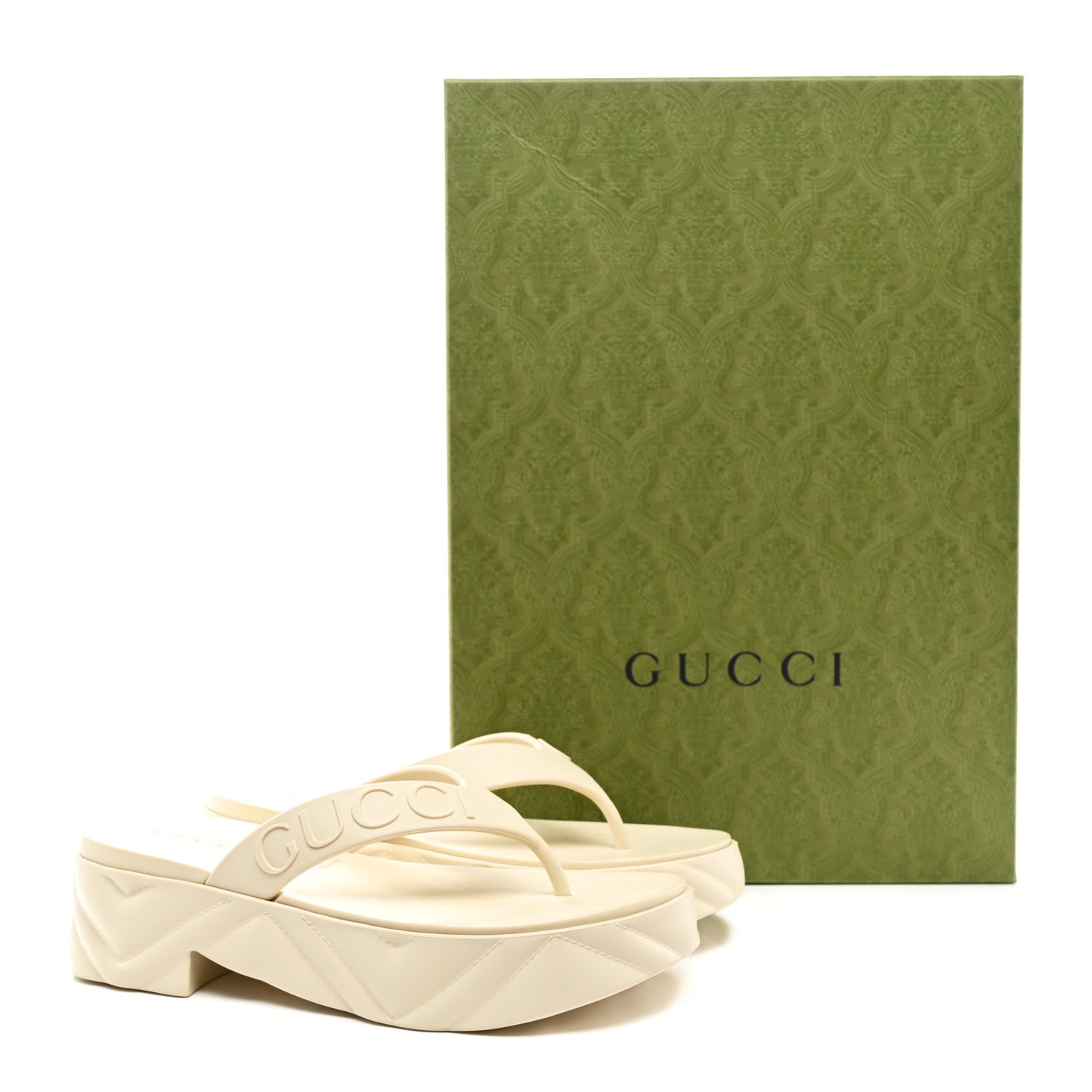Rubber Chevron Logo Embossed Womens Thong Platform Sandals 37 White