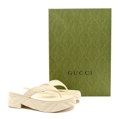 Gucci Rubber Chevron Logo Embossed Womens Thong Platform Sandals 37 White 11 of 11
