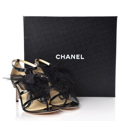 Chanel Patent Calfskin Tulle CC Sandals 36 Black 8 of 8