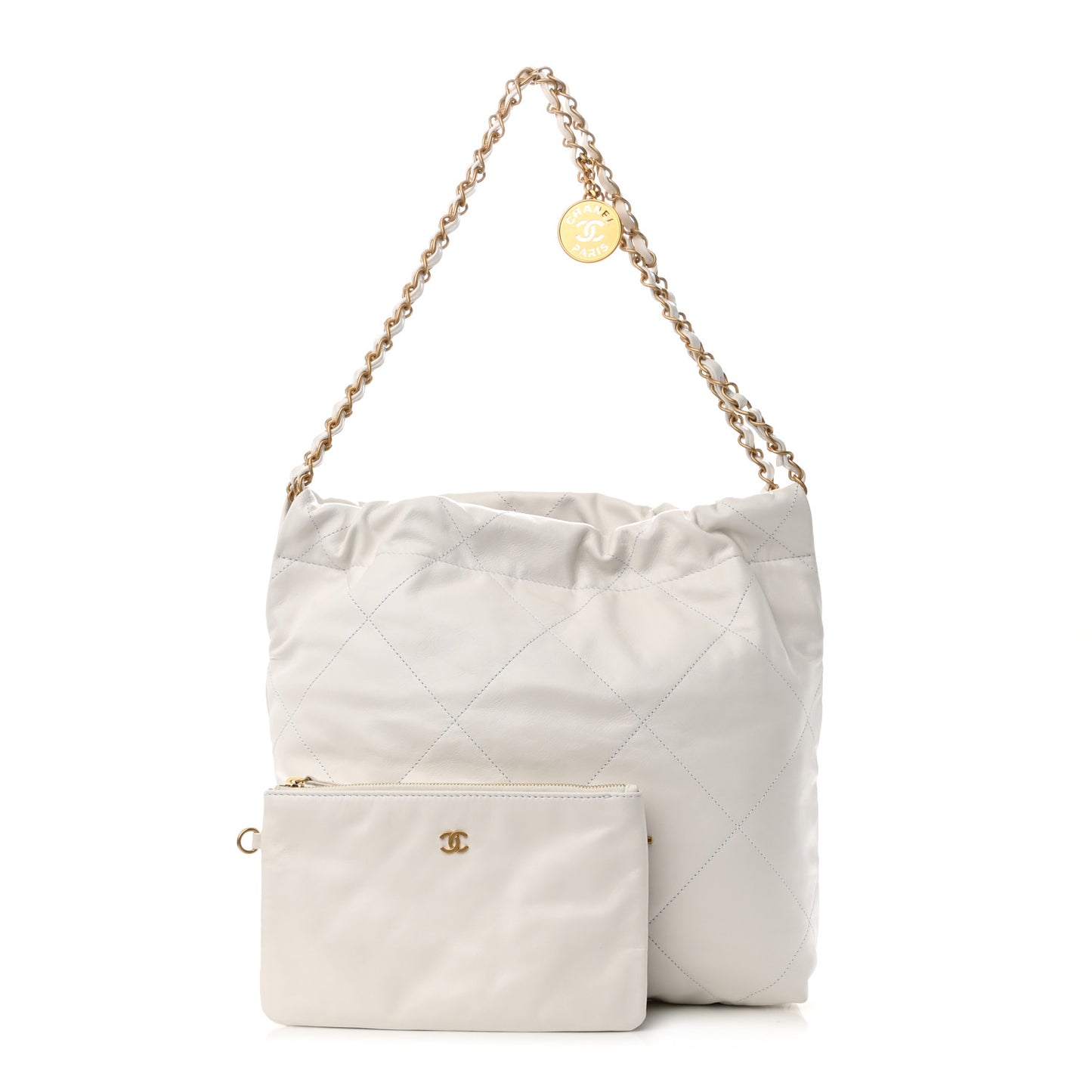 Shiny Calfskin Quilted Small Chanel 22 White