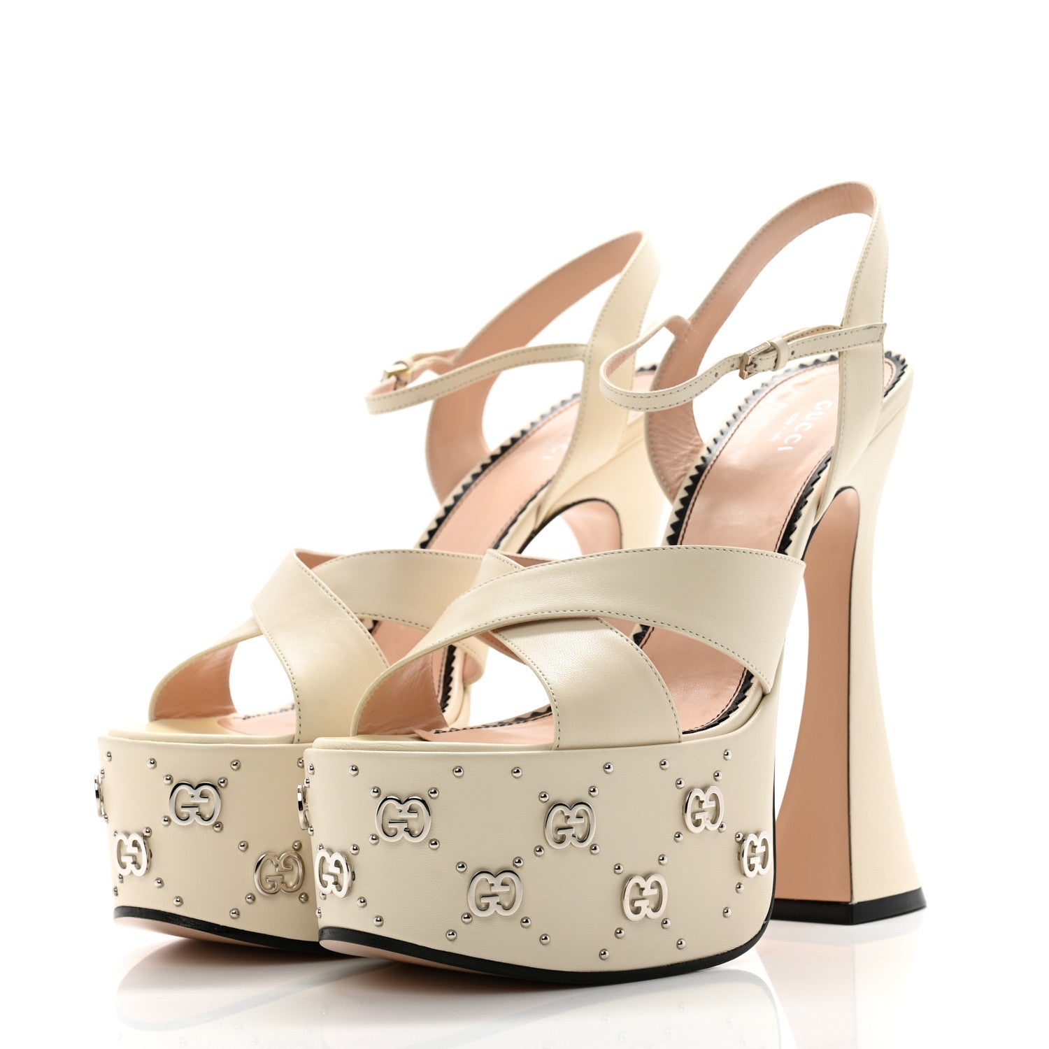 Gucci Malaga Kid Interlocking G Studs 155mm Platform Sandals 40 Mystic White 3 of 10