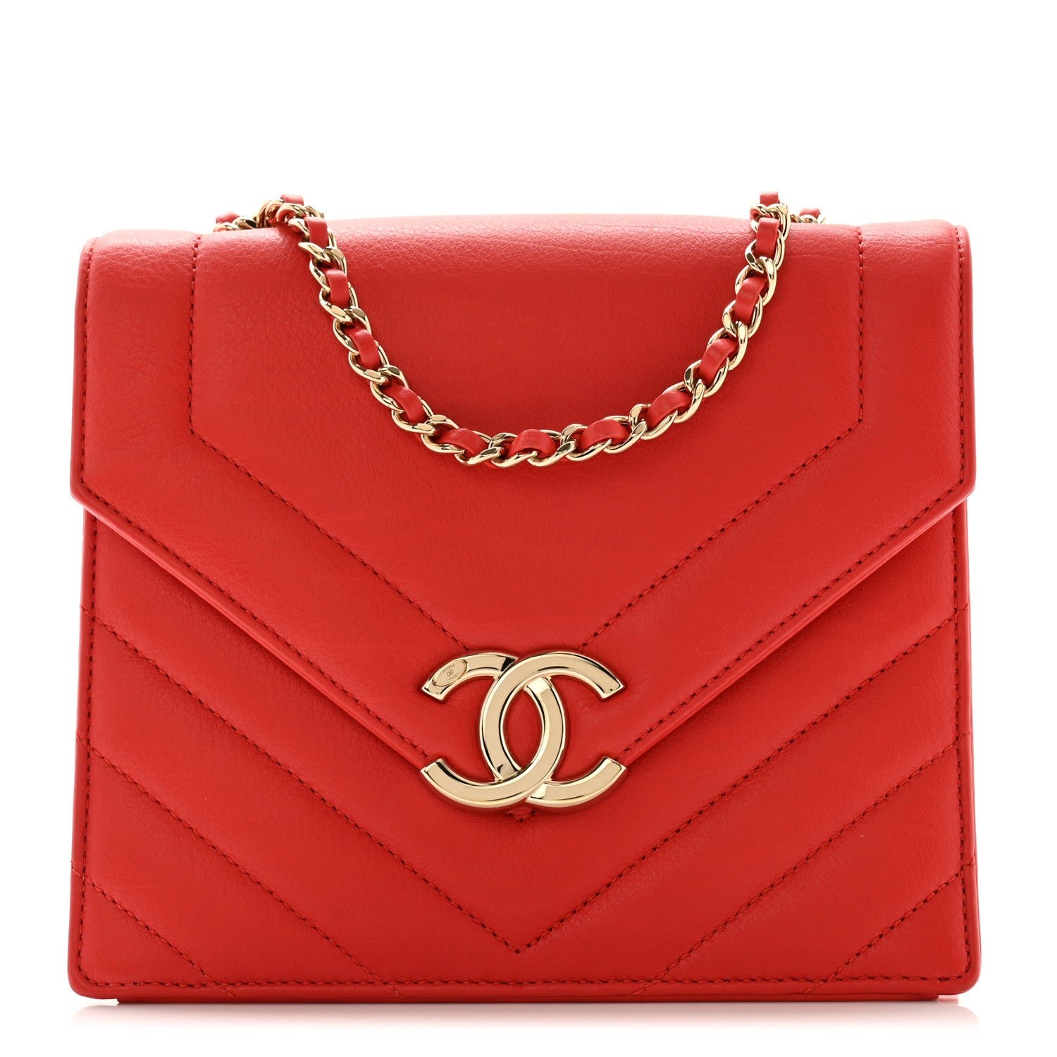 Chanel Calfskin Quilted Chevron Small Envelope Flap Red 1 of 12