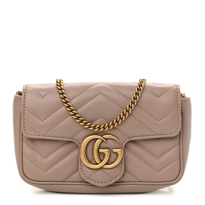 Gucci Calfskin Matelasse Super Mini GG Marmont Shoulder Bag Porcelain Rose 1 of 13