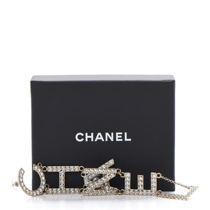 Chanel Crystal Cha-Nel Logo Drop Earrings Gold 5 of 5