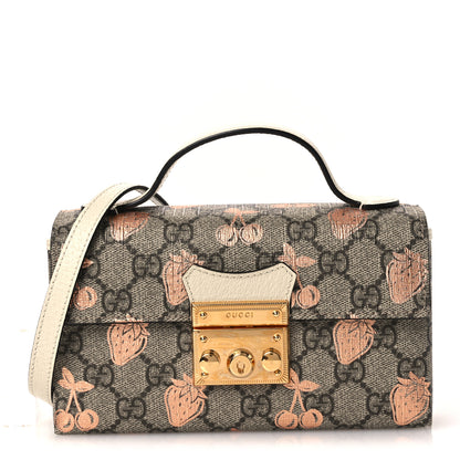 Gucci GG Supreme Monogram Berry Textured Dollar Calfskin Mini Padlock Top Handle Shoulder Bag Beige Ebony Light Copper Mystic White 1 of 12