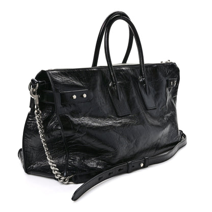 Saint Laurent Cracked Shiny Calfskin Medium Souple Sac De Jour Duffle Black 3 of 10