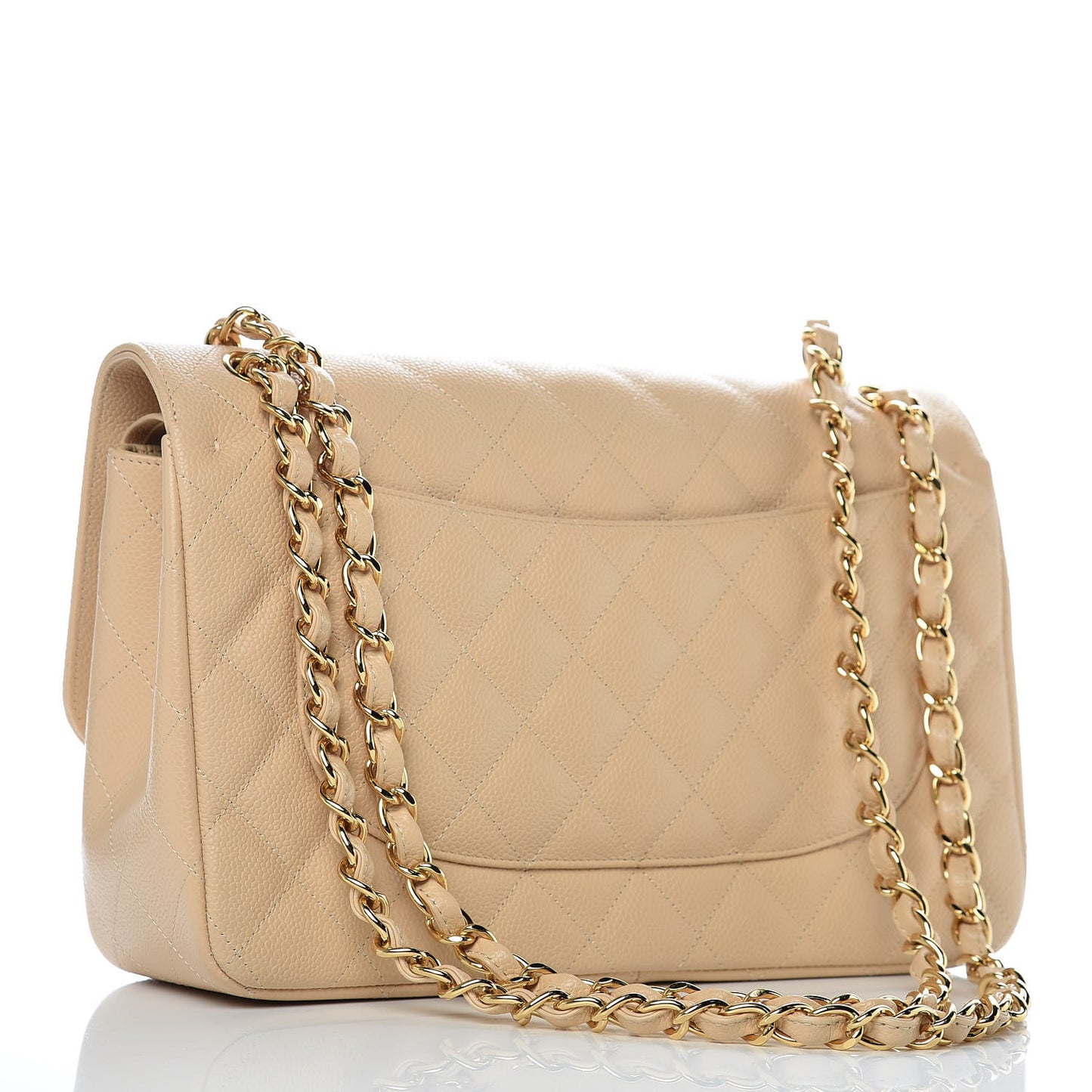 Caviar Quilted Jumbo Double Flap Beige Clair