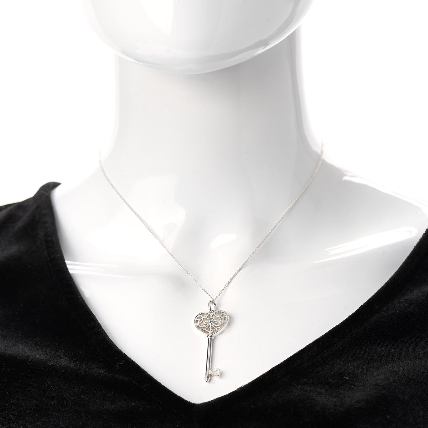 Sterling Silver Blue Sapphire Enchant Heart Key Pendant Necklace