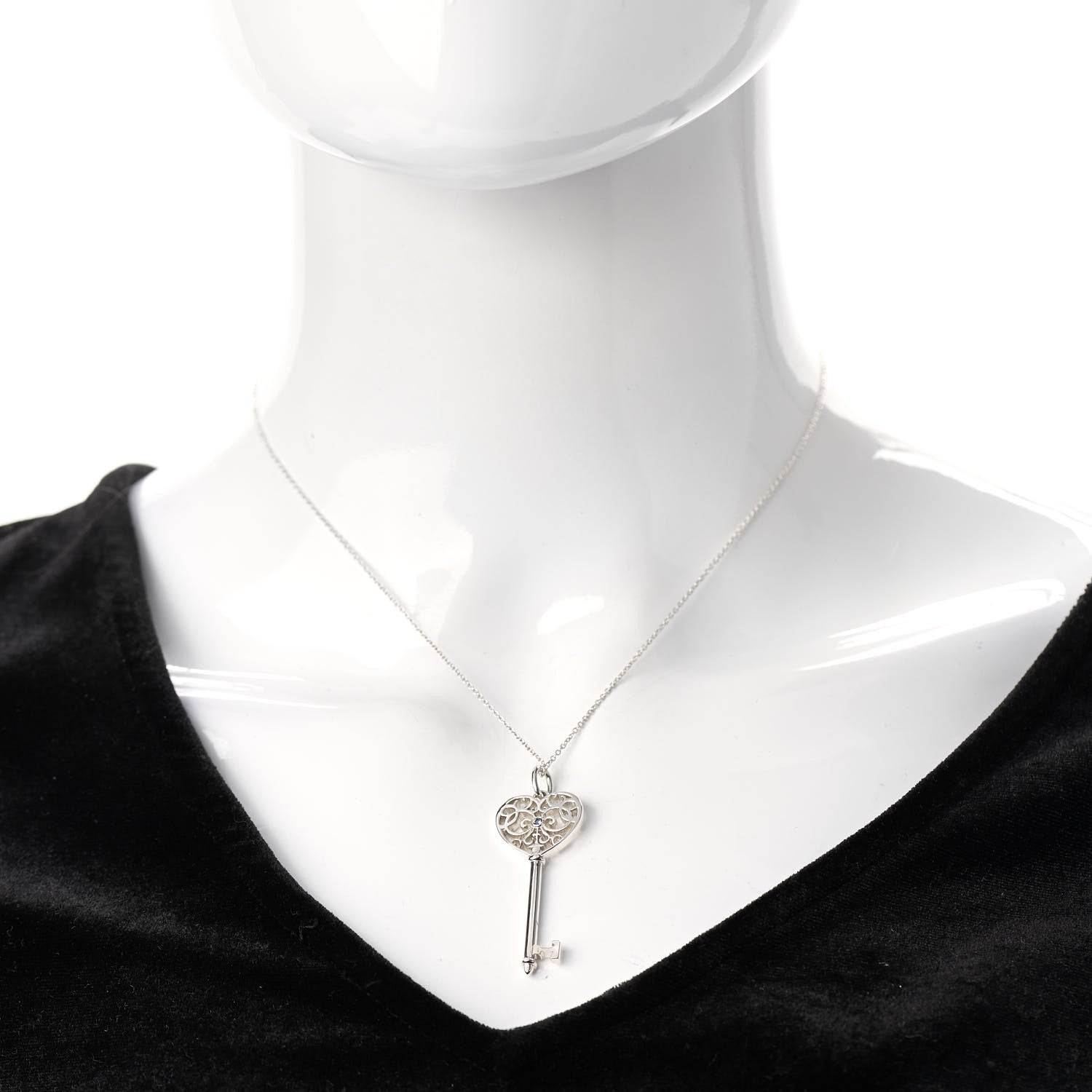Tiffany Sterling Silver Blue Sapphire Enchant Heart Key Pendant Necklace 2 of 7