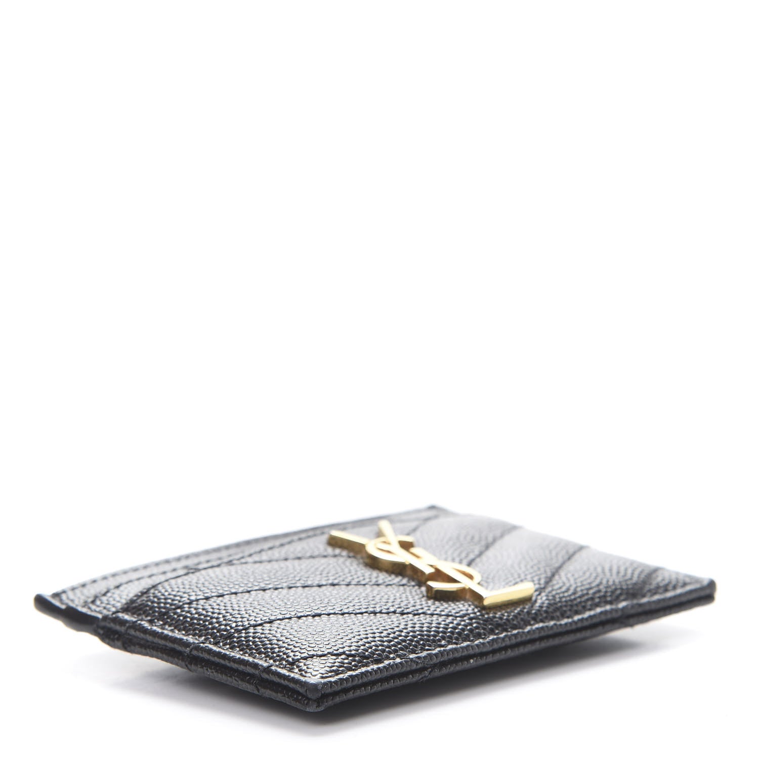 Saint Laurent Grain De Poudre Matelasse Chevron Monogram Credit Card Case Black 4 of 8