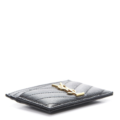 Saint Laurent Grain De Poudre Matelasse Chevron Monogram Credit Card Case Black 4 of 8
