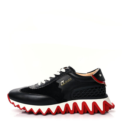 Christian Louboutin Calfskin Suede Patent Womens Loubishark Sneakers 40 Black Loubi Red 1 of 8