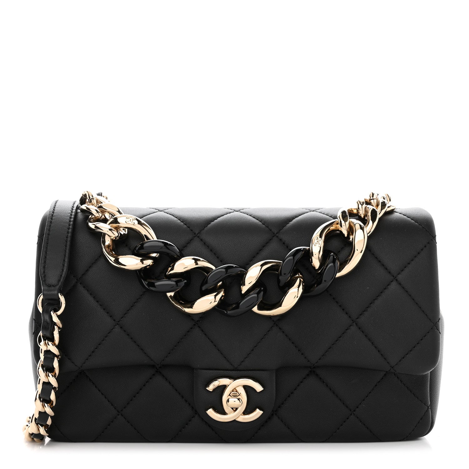 Chanel Lambskin Quilted Resin Bi-Color Chain Flap Bag Black 1 of 11