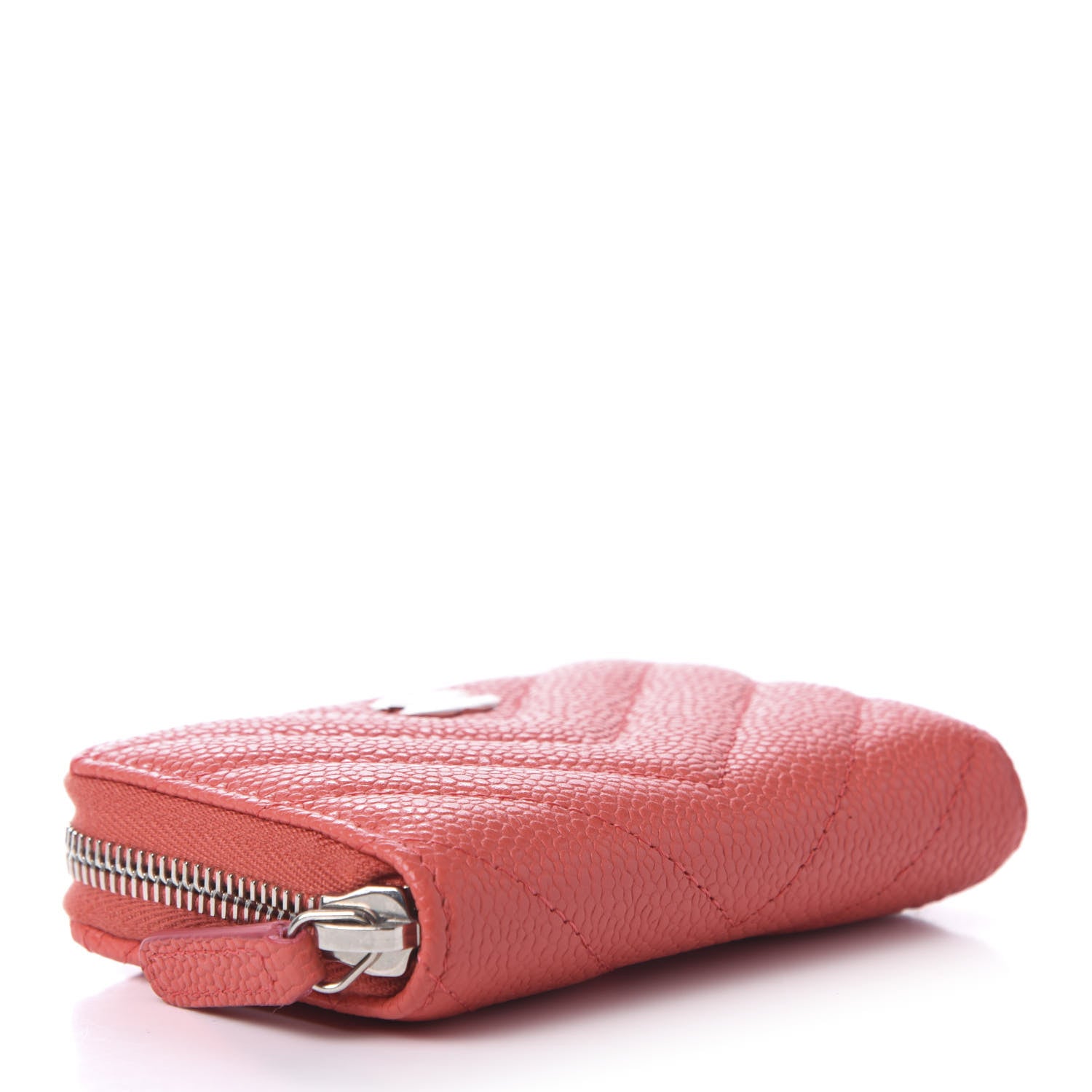 Chanel Caviar Chevron Quilted Zip Coin Purse Coral 4 of 11