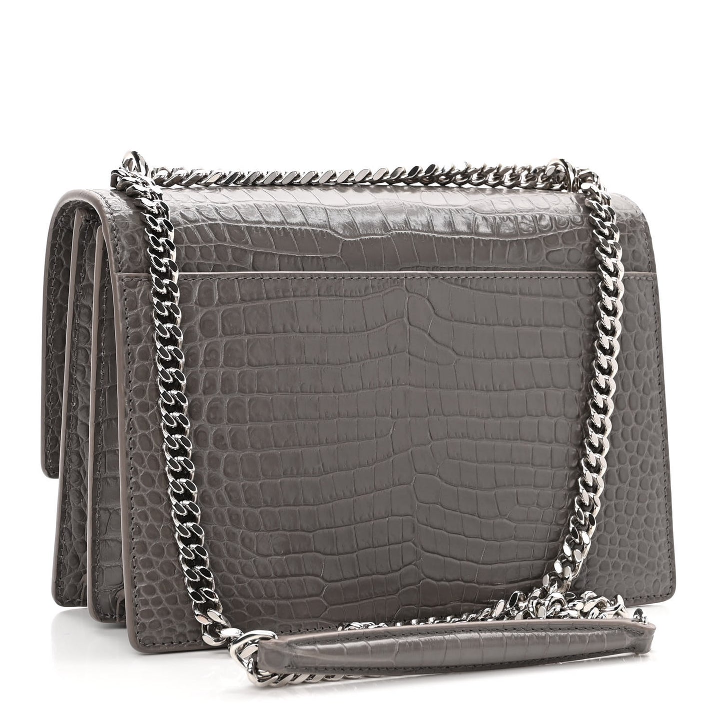 Calfskin Crocodile Embossed Medium Monogram Sunset Fog